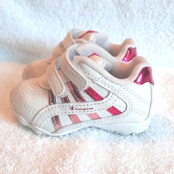 Champion Baby Shoes Size 2W White Metallic Pink Sneakers - Picture 5 of 9